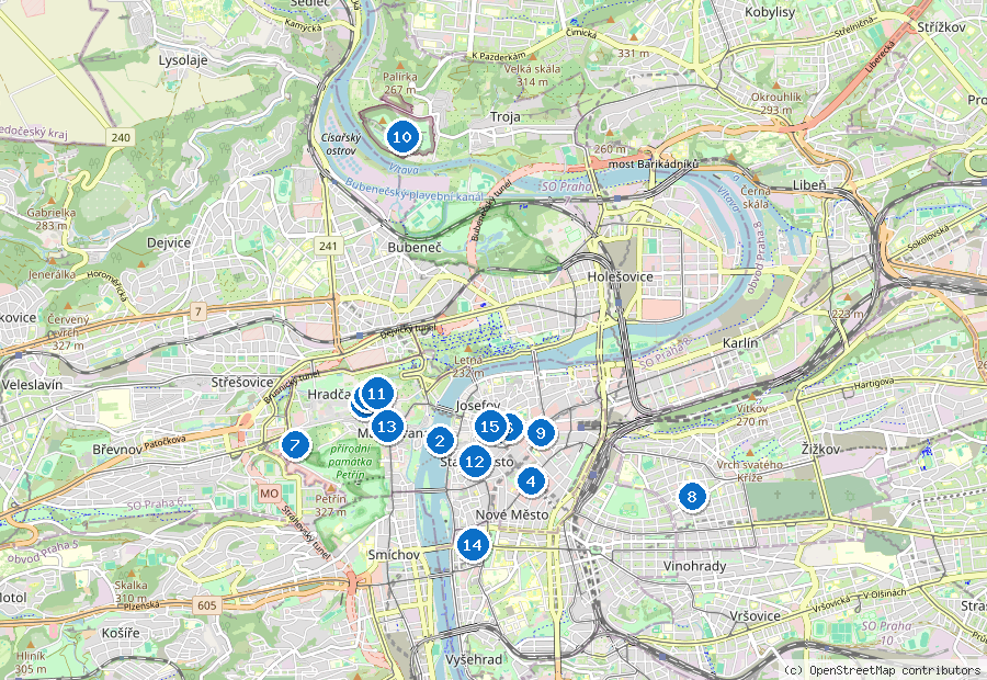 Mappa dei dintorni di Praga