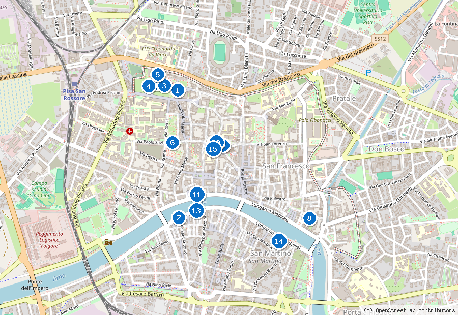 Mappa di Pisa con i luoghi numerati