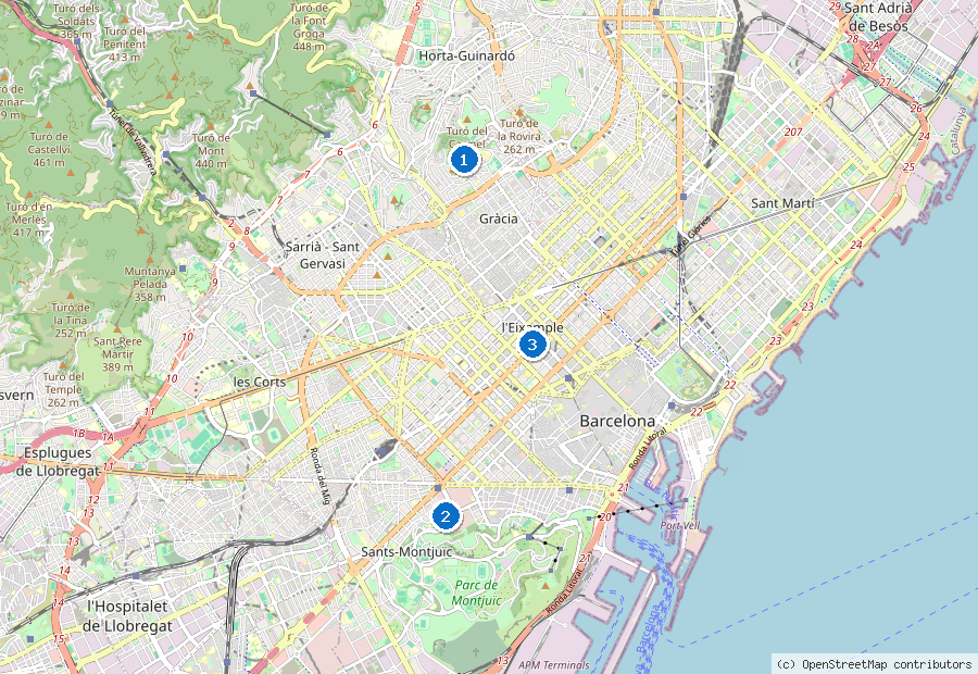 Mappa di Barcellona con i luoghi numerati