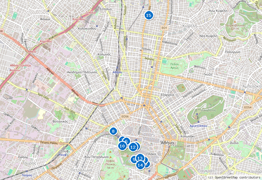 Mappa di Atene con i luoghi numerati