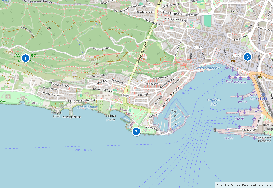 Mappa dei dintorni di Spalato
