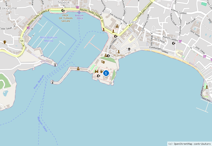 Mappa di Bodrum con i luoghi numerati