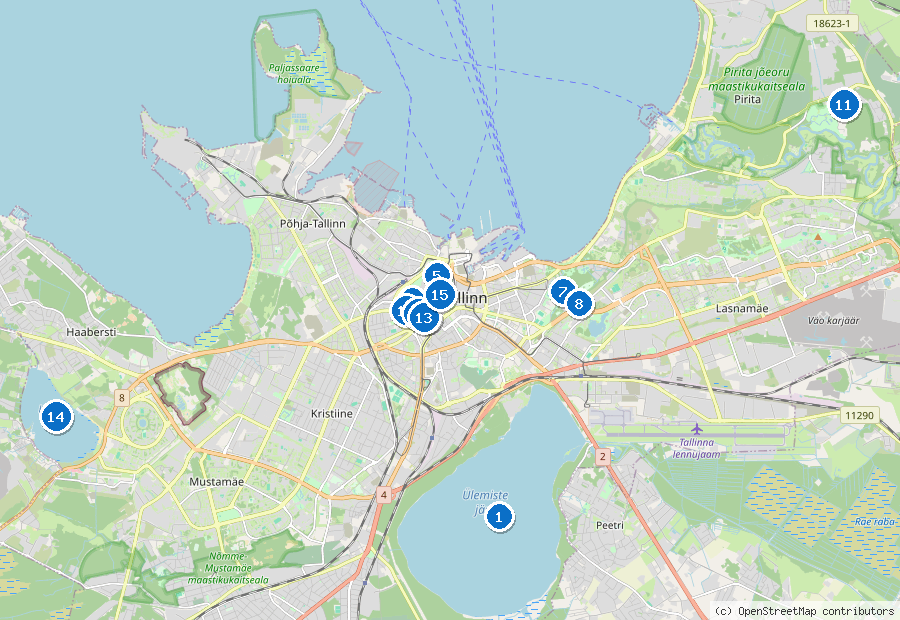 Mappa di Tallinn con i luoghi numerati