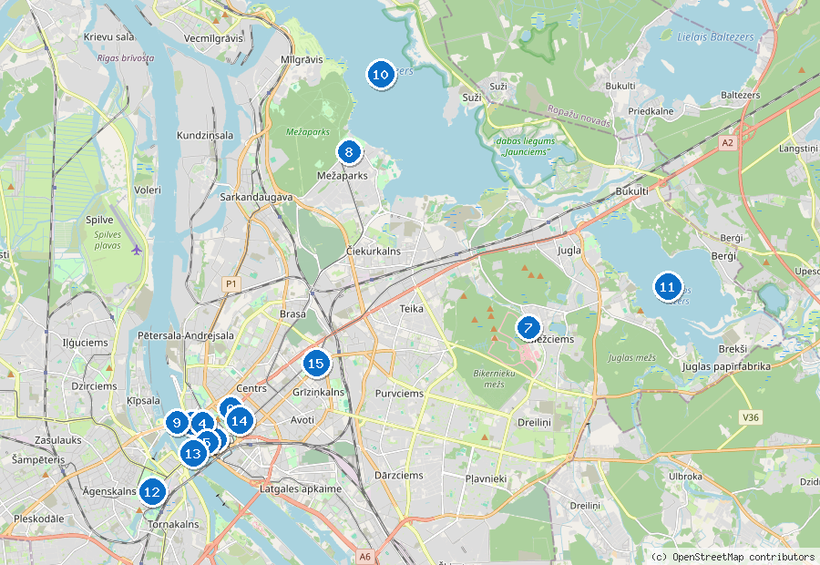 Mappa di Riga con i luoghi numerati