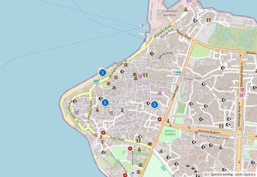 Mappa di Zanzibar con i luoghi numerati