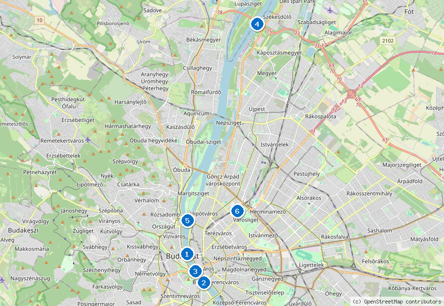 Mappa di Budapest con i luoghi numerati