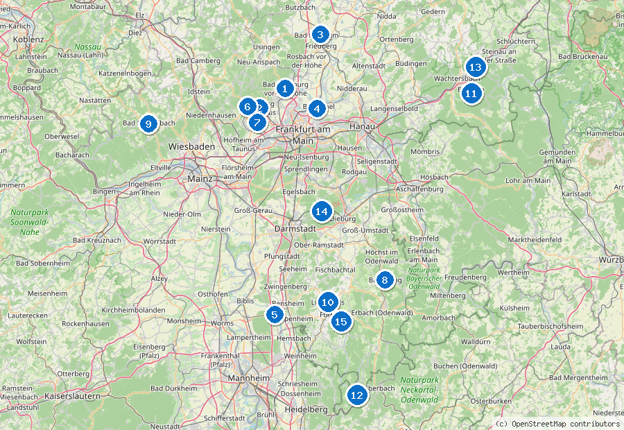 Mappa dei dintorni di Francoforte sul Meno