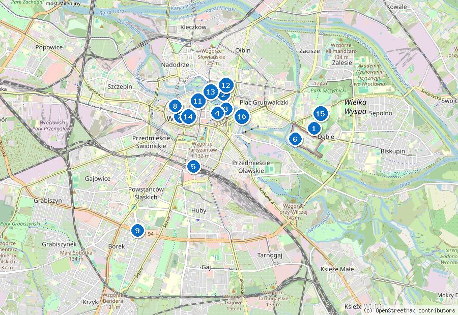 Mappa di Breslavia con i luoghi numerati