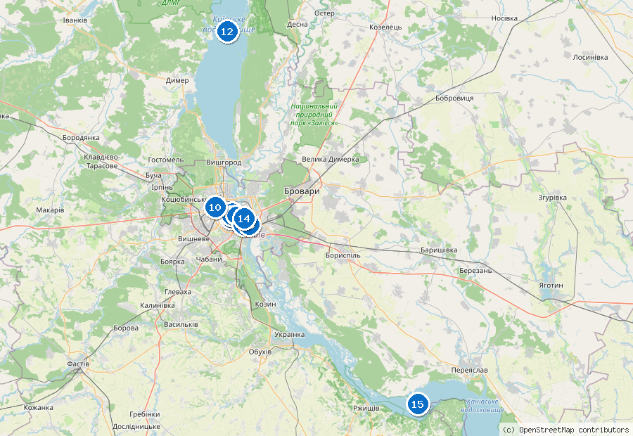 Mappa di Kiev con i luoghi numerati