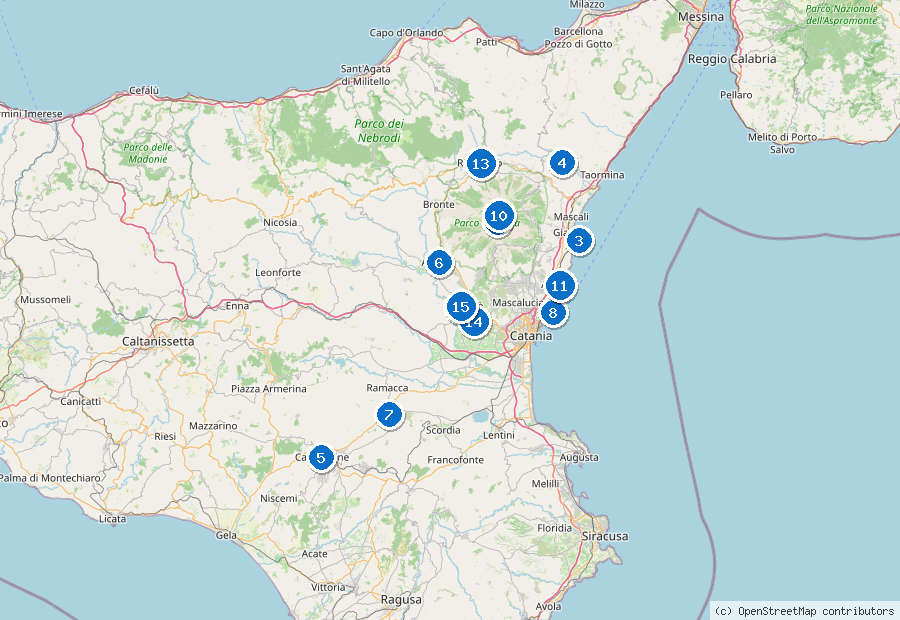 Mappa dei dintorni di Catania