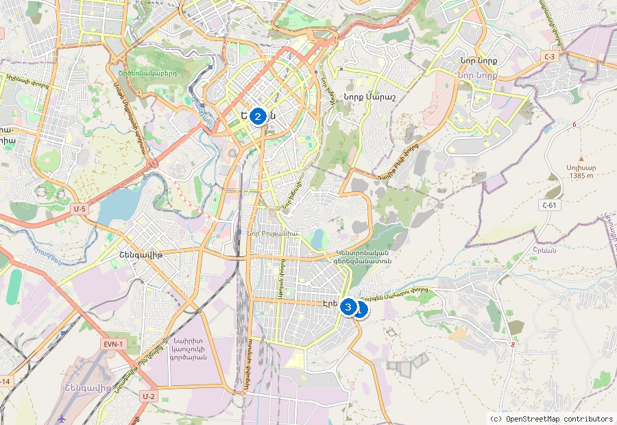 Mappa dei dintorni di Yerevan