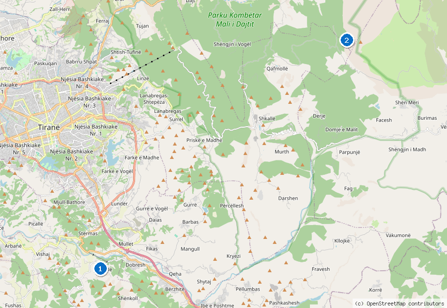 Mappa dei dintorni di Tirana