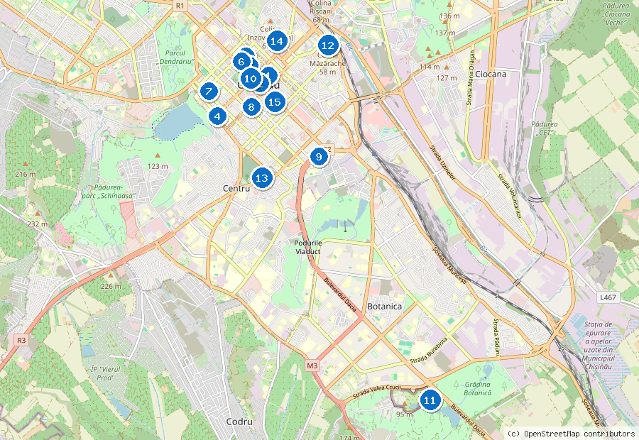 Mappa di Chișinău con i luoghi numerati