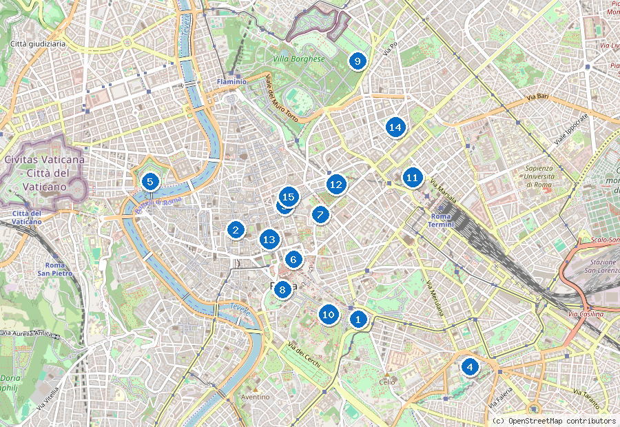 Mappa di Roma con i luoghi numerati