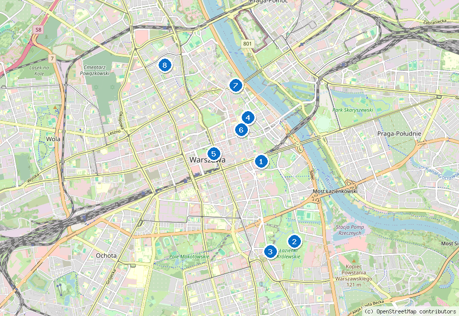 Mappa dei dintorni di Varsavia