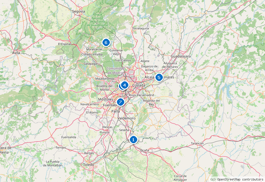 Mappa dei dintorni di Madrid