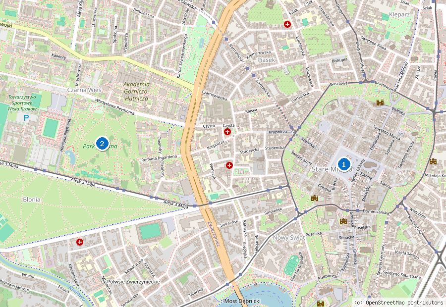Mappa dei dintorni di Cracovia