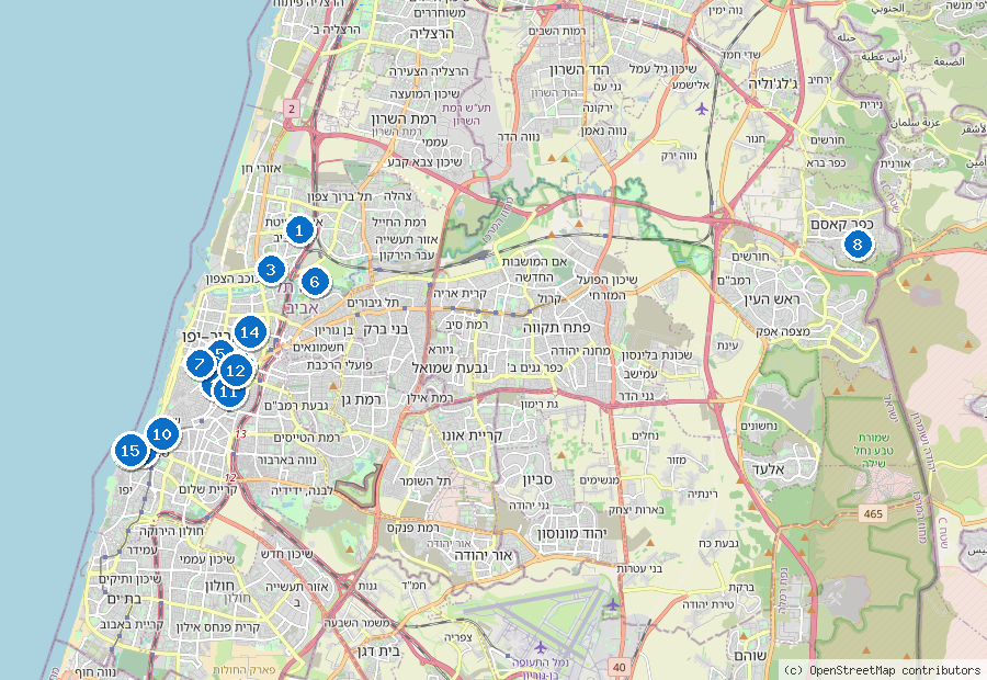 Mappa di Tel Aviv con i luoghi numerati