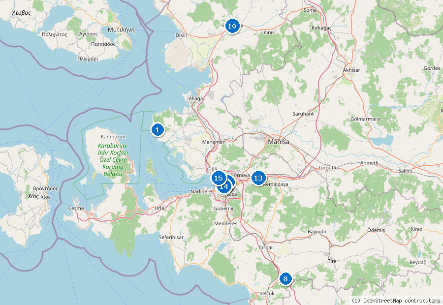 Mappa di Smirne con i luoghi numerati