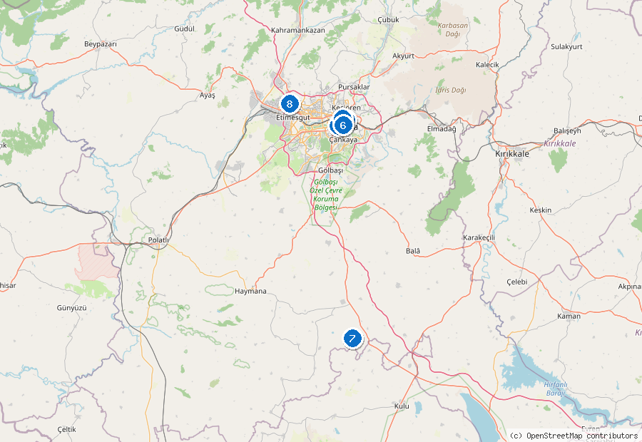 Mappa di Ankara con i luoghi numerati
