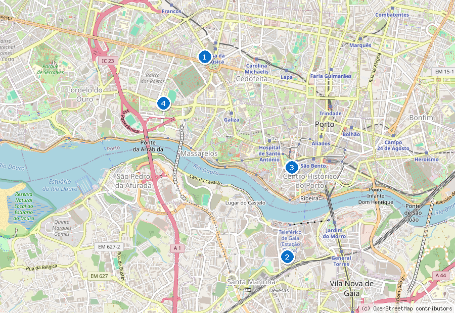 Mappa di Porto con i luoghi numerati
