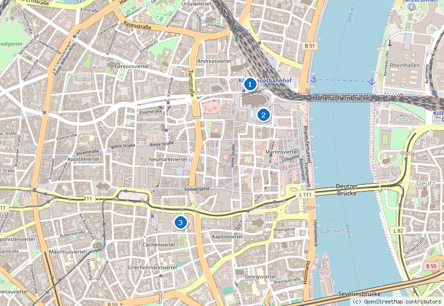 Mappa di Colonia con i luoghi numerati