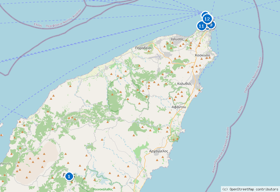 Mappa di Isola di Rodi con i luoghi numerati