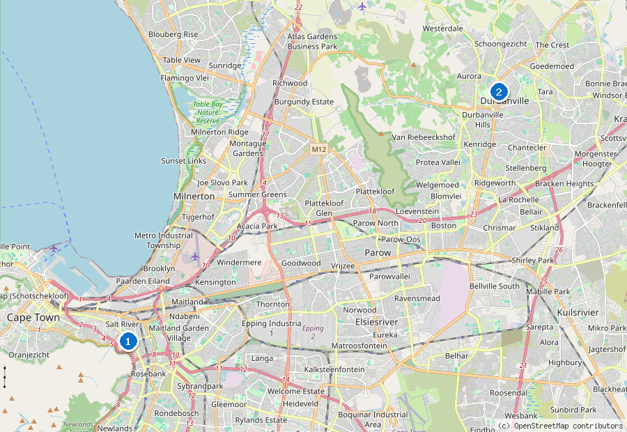 Mappa dei dintorni di Città del Capo