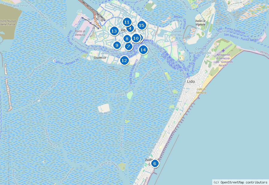 Mappa di Venezia con i luoghi numerati