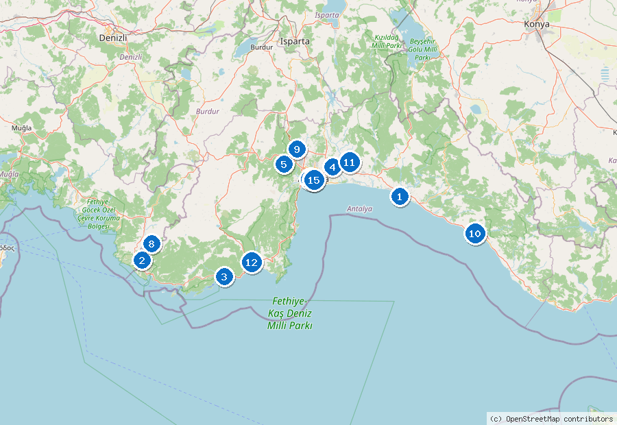 Mappa dei dintorni di Antalya
