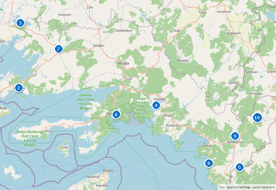 Mappa dei dintorni di Dalaman