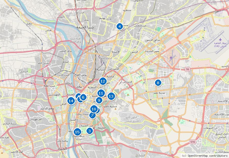 Mappa di Il Cairo con i luoghi numerati