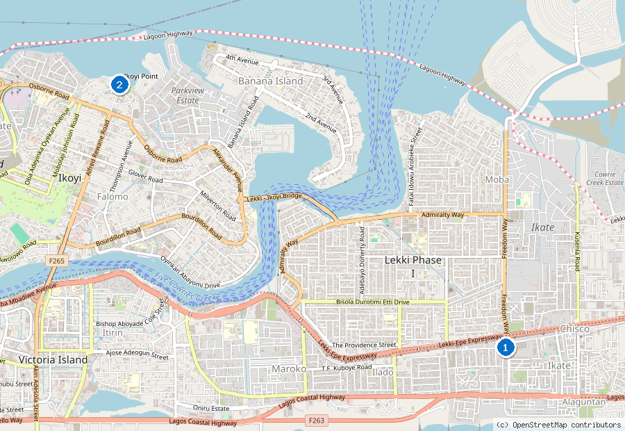 Mappa dei dintorni di Lagos
