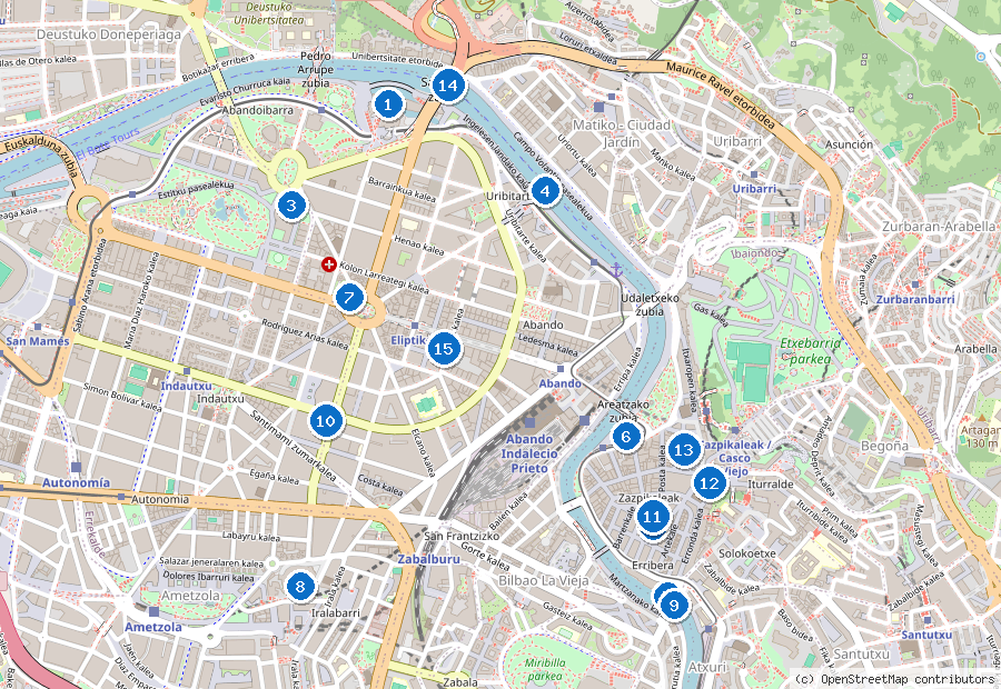 Mappa di Bilbao con i luoghi numerati