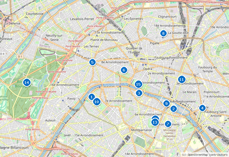 Mappa di Parigi con i luoghi numerati