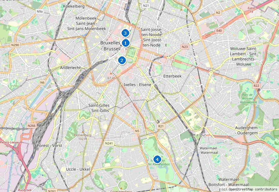 Mappa di Bruxelles con i luoghi numerati