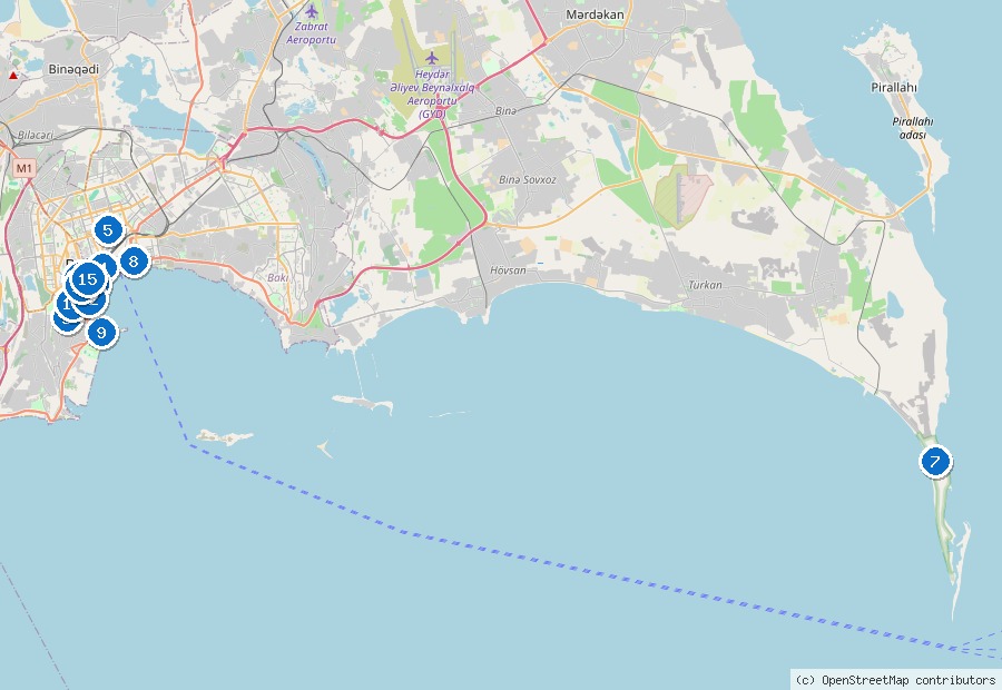 Mappa di Baku con i luoghi numerati