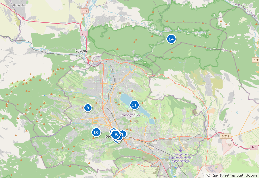 Mappa di Tbilisi con i luoghi numerati